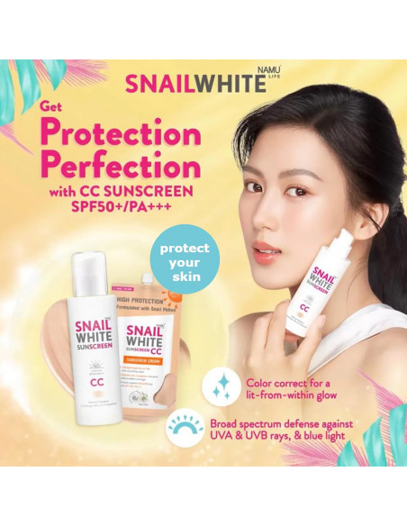 Namu Snail White Sunscreen CC Cream SPF50+ advertisement