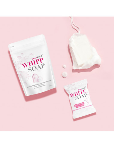 Namu Snail White Whipp Soap on pink background