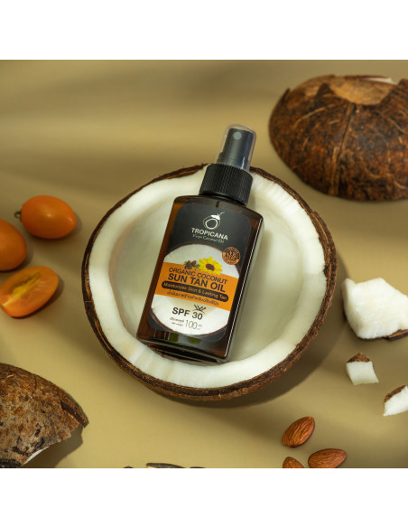 Tropicana Organic Coconut Suntan Oil in coconut