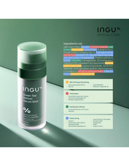 INGU Green Tea Retinol Serum Shot ingredients
